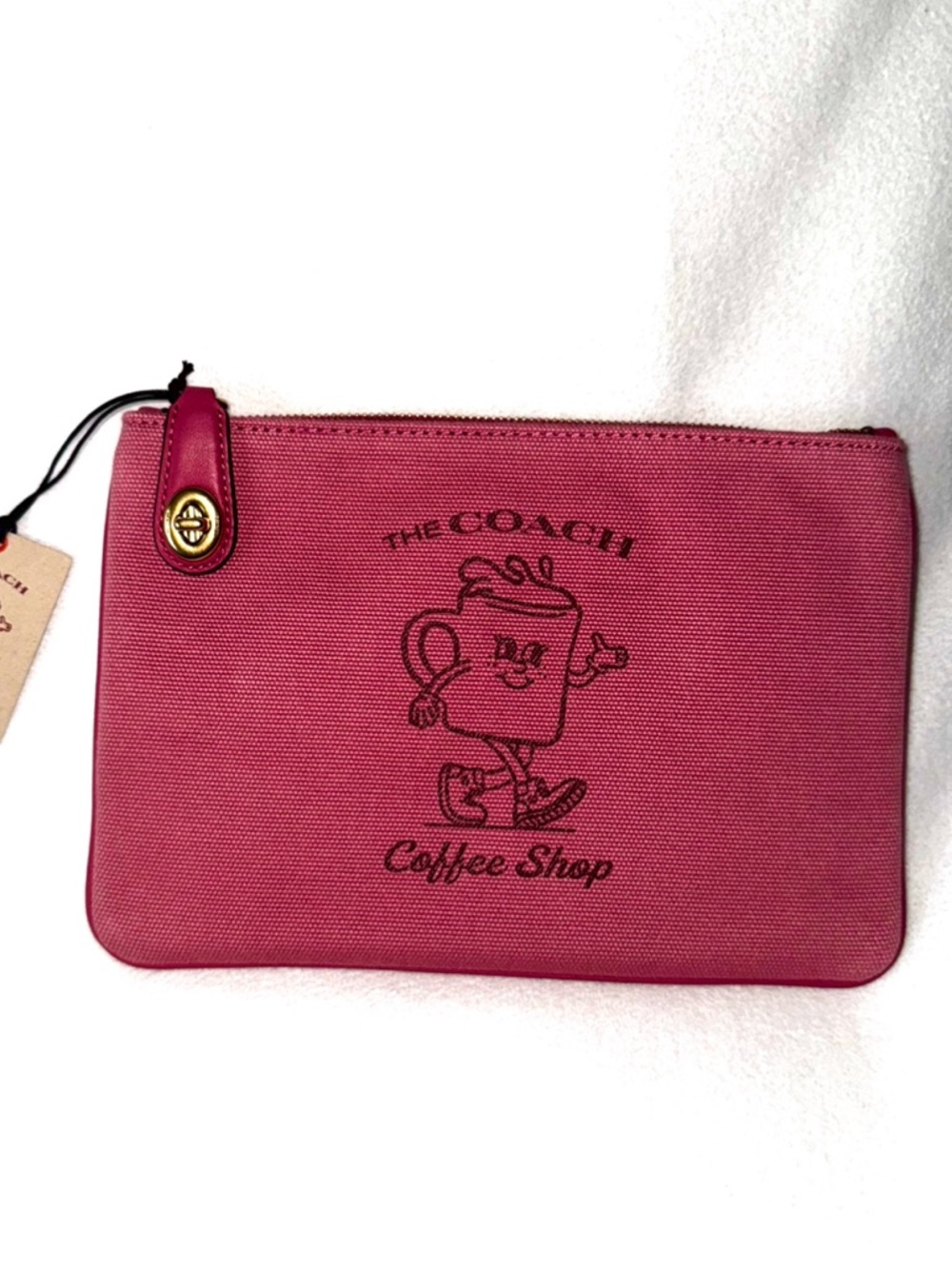 NEW COACH Coffee Shop Limited Edition Lil Miss Jo Pink Canvas Turnlock Pouch NWT